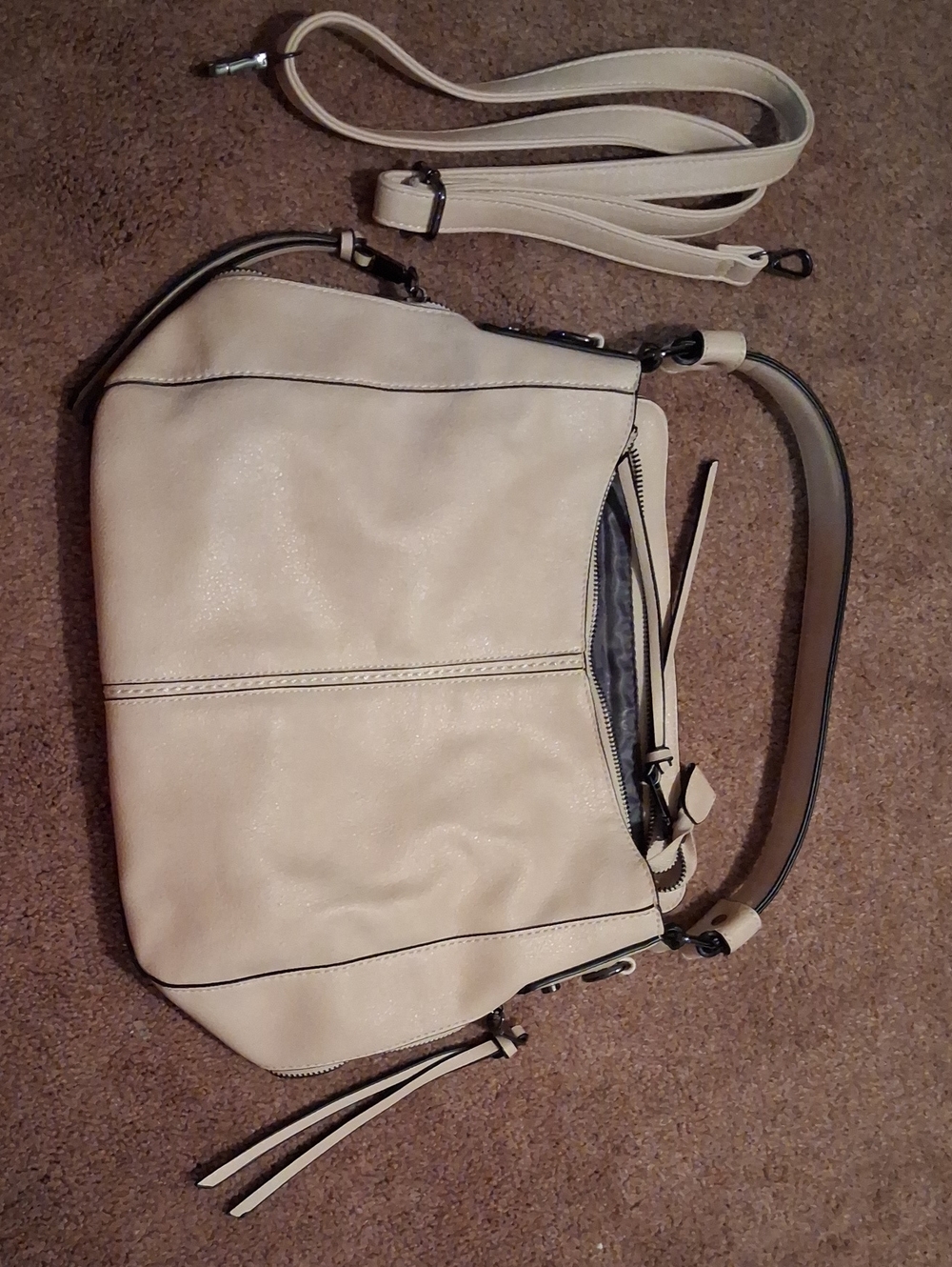 Cream Leather Shoulder Bag with Detachable Strap